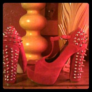 Vintage red spiked platform heels